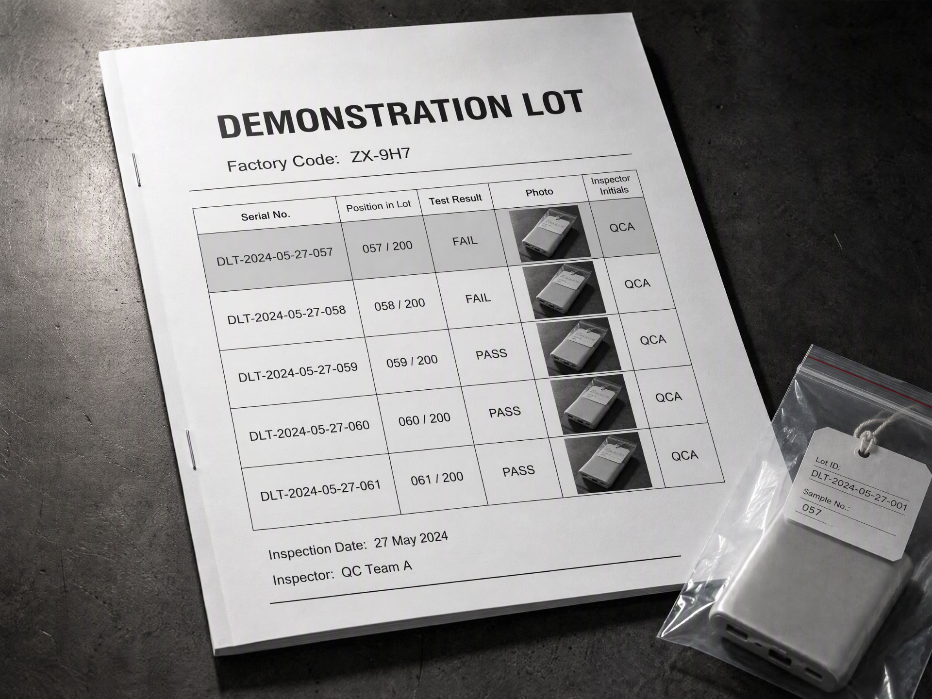 Serial-level inspection evidence table