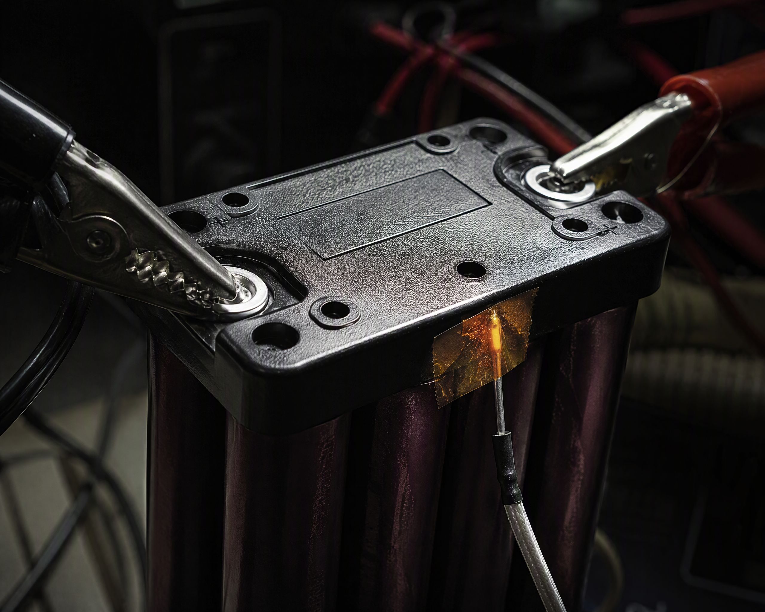 Battery pack on a charge-test rig